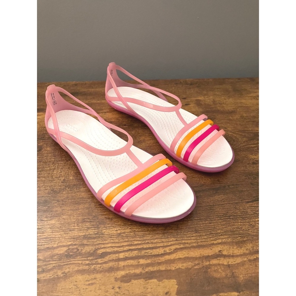 Crocs Isabella Strappy Sandals Pink Orange Multi Color Women 10 Jelly Flat
